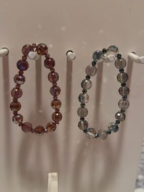 Crystal Bead Stretch Bracelets - Pink and Gray